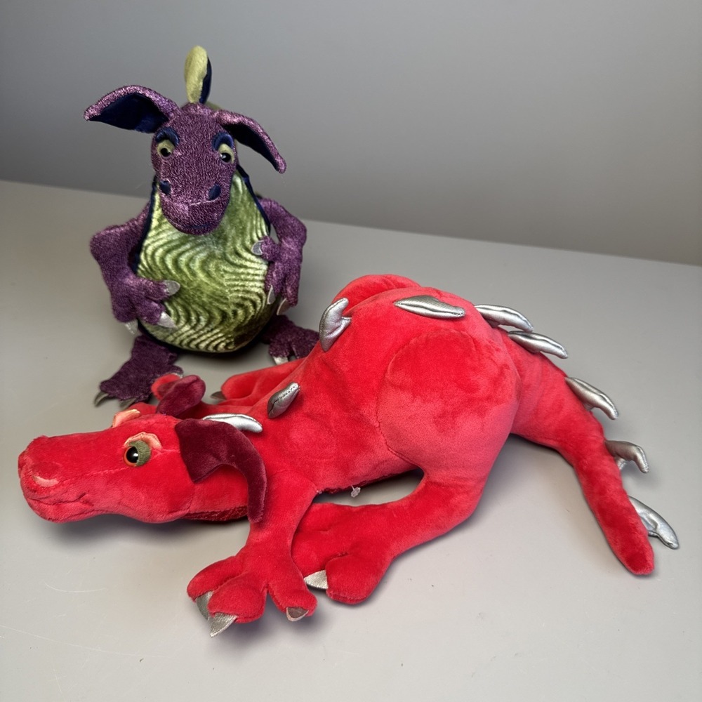 Vintage 2000s Lot Of 2 Manhattan Toy Co. Dragon Plush Stuffed Animal Red Purple